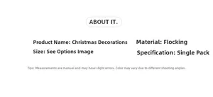 Detail specifications text for flocked Christmas bow decoration with material info
