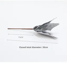 Silver glitter artificial Christmas flower with 30cm diameter and 15cm stem details