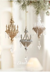 Three-piece sparkling Christmas chandelier ornaments with crystals and glitter finish