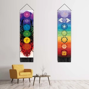 Rainbow Seven Chakra meditation wall tapestries with tassels in modern living room