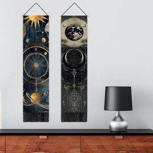 Space series nordic hanging tapestry set featuring solar system planets and moon phases
