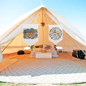 Λινές σημαίες κάμπινγκ με θέματα Summer Camp και Κήπος για διακόσμηση σκηνής εξωτερικά