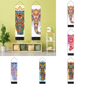 Bohemian Elephant Mandala Wall Tapestry Polyester Cotton Hanging Art With Wood Pole And Tassels For Home Decor