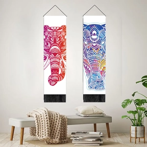 Bohemian elephant mandala tapestries with black tassels for modern living room wall decor