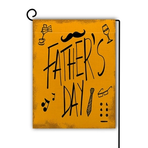 Detail of linen Father's Day garden flag with hand-drawn motifs and metal stand