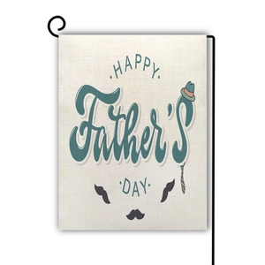Detail of linen Father's Day garden flag featuring teal lettering and tie graphics
