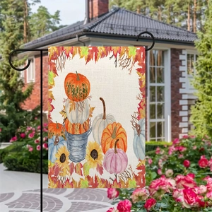 Double-sided linen garden flag with watercolor pumpkin and sunflower autumn harvest design