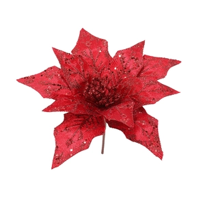 29cm red sequined artificial poinsettia flower for Christmas tree and wreath decoration