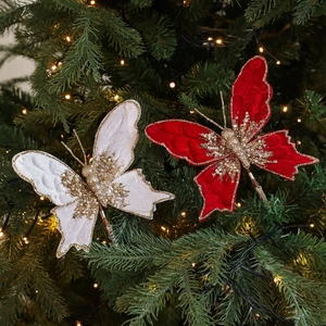 Schmetterling Weihnachtsbaumschmuck Clips Glitzer Beflockung Samt Schmetterling Anhänger Für Festliche Party Feiertag Deko Geschenk