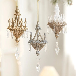 Glitter Chandelier Christmas Hanging Ornament Festive Plastic Chandelier Pendant With Clear Acrylic Droplets For Christmas Tree Decoration Holiday Party Home Decor