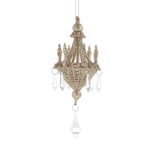 Golden glitter chandelier Christmas tree ornament with transparent crystal glass pendants