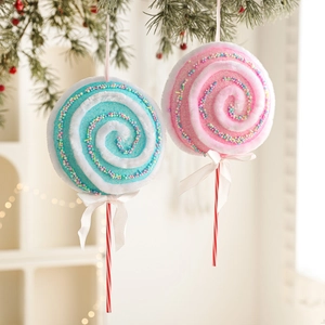 Sucette de Noël Ornement Suspendu Mousse Velours Paillettes Design Spirale Avec Nœud Décoration Arbre de Noël Fenêtre Fête Festive