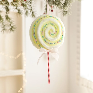 Sucette en peluche pour sapin de Noël avec perles colorées et nœud rose décoratif