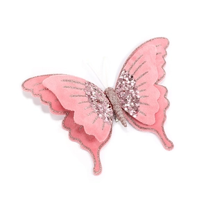 Molletta per capelli a farfalla rosa vellutata con glitter e doppie ali eleganti