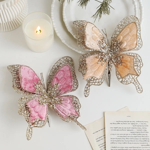Décoration De Sapin De Noël Papillon En Velours Pailleté Avec Clip Métallique Ornement Papillon En Maille Double Couche Pour Mariage Fête Maison
