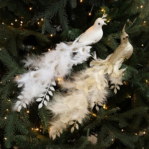 Artificial Peacock Bird Ornaments Foam Feather Glitter Sequins Clip On Christmas Tree Decoration Wedding Party Garden