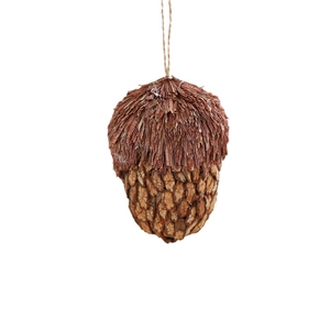 Ornement de gland en bois rustique avec calotte en fibres et corde de chanvre de Noël