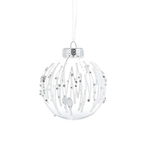 8cm clear Christmas ball with white glitter stripes and silver rhinestones for tree decor