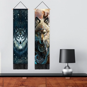 3D Wolf Wandteppich Set mit Quasten für Wohnzimmer Wanddekoration Hintergrundgewebe