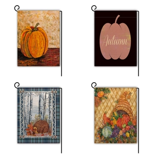 Bandiera da Giardino per Halloween e Ringraziamento in Lino Zucca Autunnale Tacchino Riccio Bandiera Decorativa con Supporto