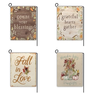 Thanksgiving Autumn Garden Flag Double Sided Linen Burlap Fall Outdoor Yard Decoration With Metal Stand Maple Leaf Pumpkin