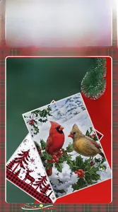 Dettagli asciugamani natalizi con uccelli cardinali e motivi ad albero a quadri rossi