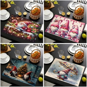 Linen Christmas Placemats Heat Resistant Table Mats Xmas Gnomes Santa Claus Pattern Kitchen Dining Decor For Holiday Party