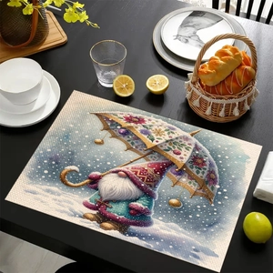 Detail of Christmas gnome placemat showing festive fabric pattern and heat-resistant texture