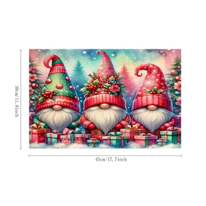 Christmas place mat with Nordic gnomes and snowy landscape, 45x30cm festive table decor