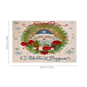 Linen Christmas placemat with Santa Claus and wreath print 45x30cm festive table decor