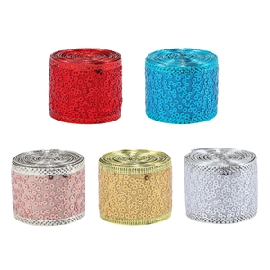 Five rolls of shiny sequin decorative ribbons in assorted metallic colors for Christmas DIY