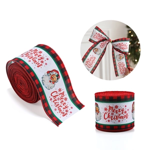 Nastro natalizio con Babbo Natale e bordi scozzesi per confezioni regalo e decorazioni
