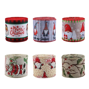 Set di 6 nastri natalizi in juta con Babbo Natale e Gnomi per decorazioni di regali