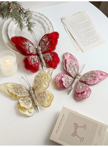 Samt-Schmetterlingsclips mit Glitzer für festliche Weihnachtsbaumdekorationen