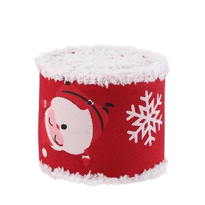 Rotes Weihnachtsband mit weißem Plüschrand, Weihnachtsmann- und Schneeflocken-Motiv
