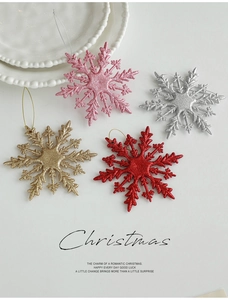 Detail von 11cm Glitzer-Schneeflocken-Anhängern in Rosa, Silber, Gold und Rot