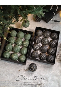 Close-up of 8cm vintage Christmas balls with embossed patterns and bronze finish