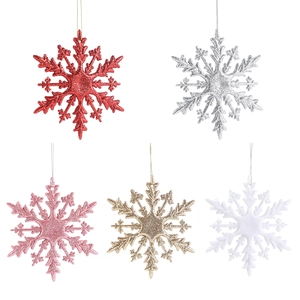 Fünf sortierte glitzernde 11cm Kunststoff-Schneeflocken in Rot, Silber, Rosa, Gold und Weiß