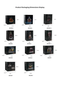 Size guide for various resin Christmas musical boxes with detailed dimensions in cm