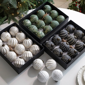 Vintage Embossed Christmas Ball Ornaments Set For Christmas Tree Decorative Relief Texture Hanging Balls With Gift Box For Holiday Party Home Decor