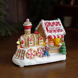 Luminous gingerbread house train music box with LED lights for Christmas desktop decoration