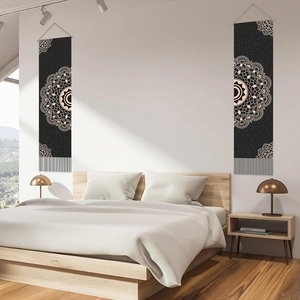 Bohemian Mandala Tapestry Wall Hanging Ethnic Zen Cotton Linen Fabric With Wooden Rod Tassels For Bedroom Living Room