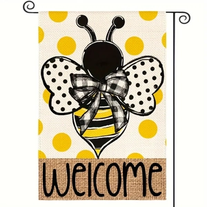 Double-sided garden flag with bee design and welcome message for outdoor yard decor
