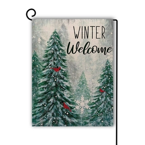 Drapeau de jardin d'hiver avec motif bonhomme de neige et support métallique en noir