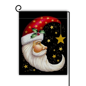Détail du drapeau de jardin de Noël double face avec Père Noël sur tissu en lin