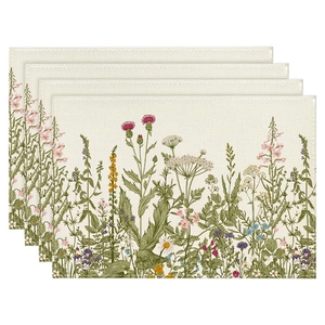 Set of 4 linen placemats with vintage botanical sunflower and floral prints