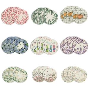 Round Linen Placemats Heat Resistant Washable Table Mats Floral Rabbit Pumpkin Pattern Farmhouse Kitchen Dining Decoration