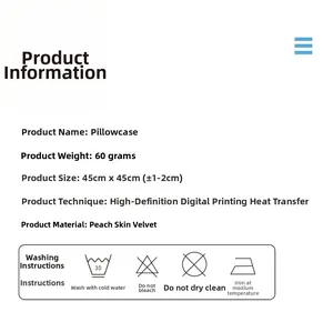 Care instructions and technical specifications for animal print peach skin pillowcases