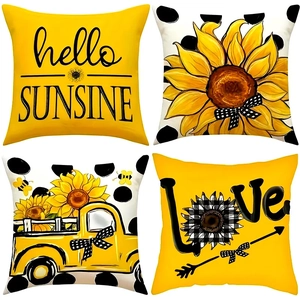 Sonnenblume Gelber LKW Dekorative Kopfkissenbezüge Kurzplüsch Quadratische Kissenhüllen Sonnenschein Muster Für Wohnzimmer Sofa Deko