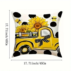 Herbst Thanksgiving Kissenbezug mit gelbem Sonnenblumen-LKW und Punkten 45x45 cm groß